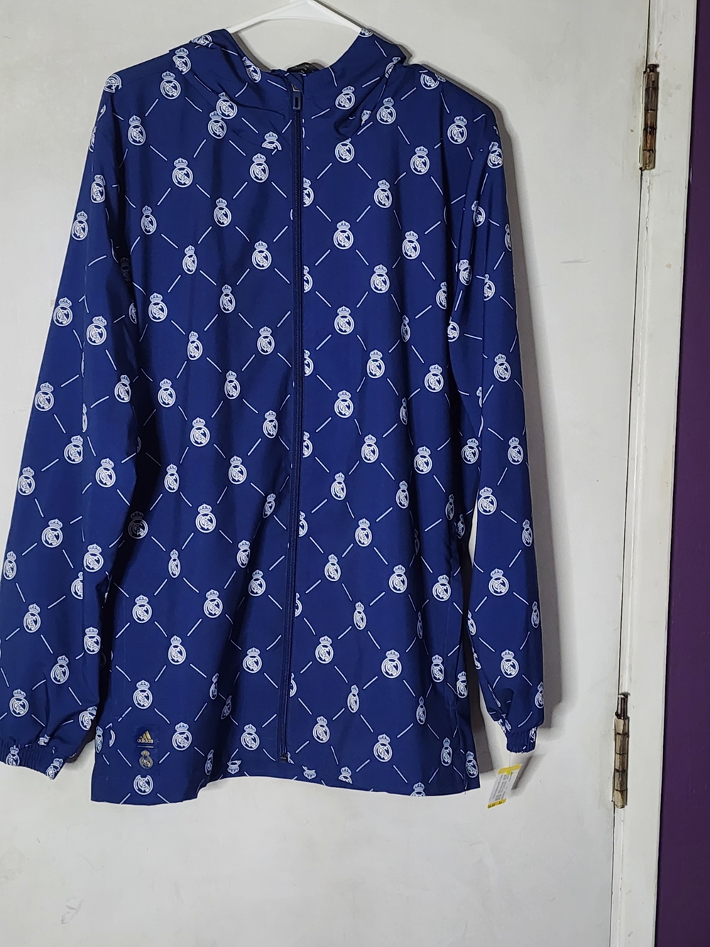 adidas Blue All-Over Logo Hooded Windbreaker